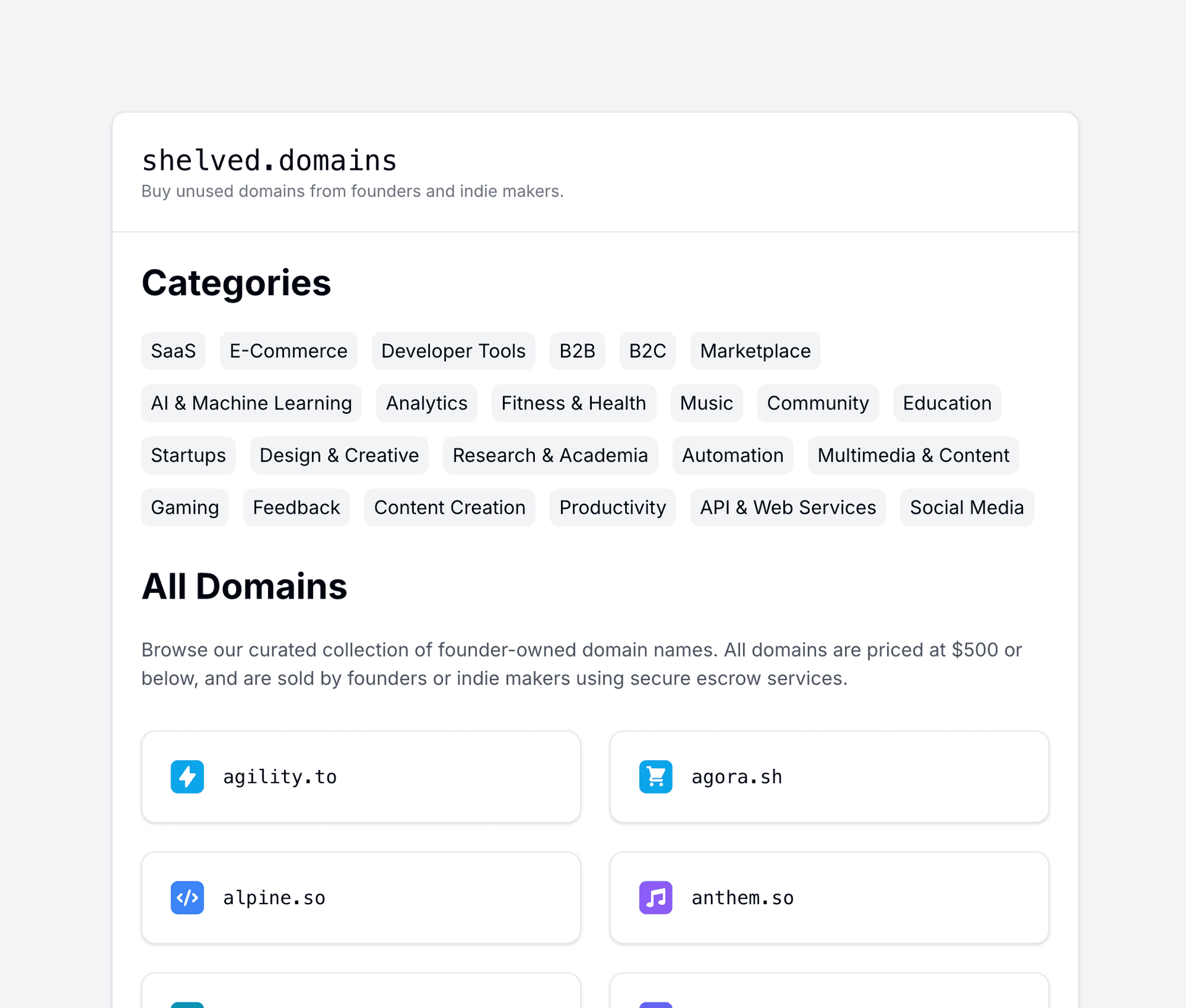 Shelved Domains - Product Image
