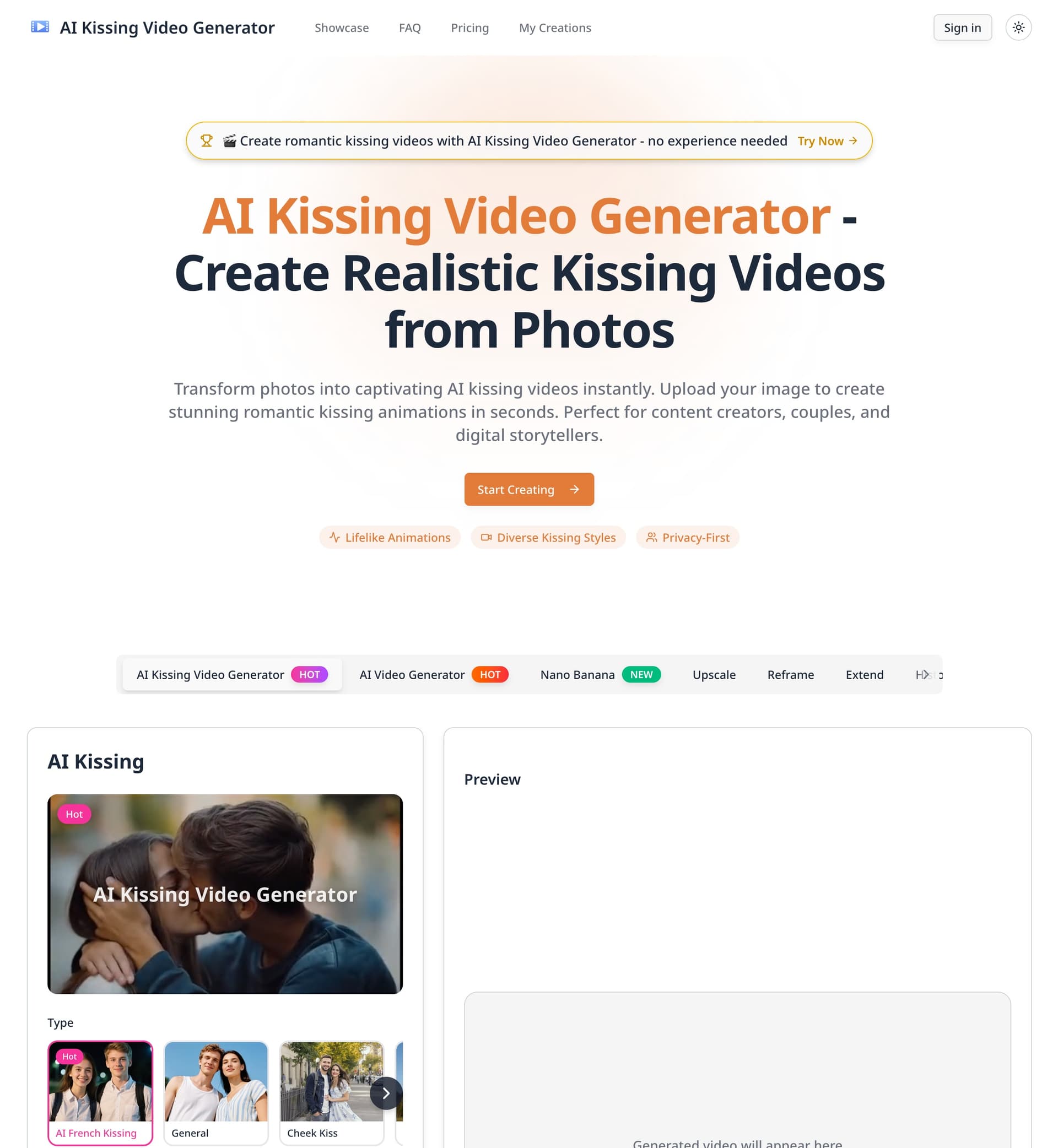 AI Kissing Video Generator - Create Realistic Kissing Videos - Product Image