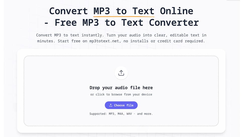 MP3 to Text, TXT & SRT Converter | mp3totext.net - Product Image