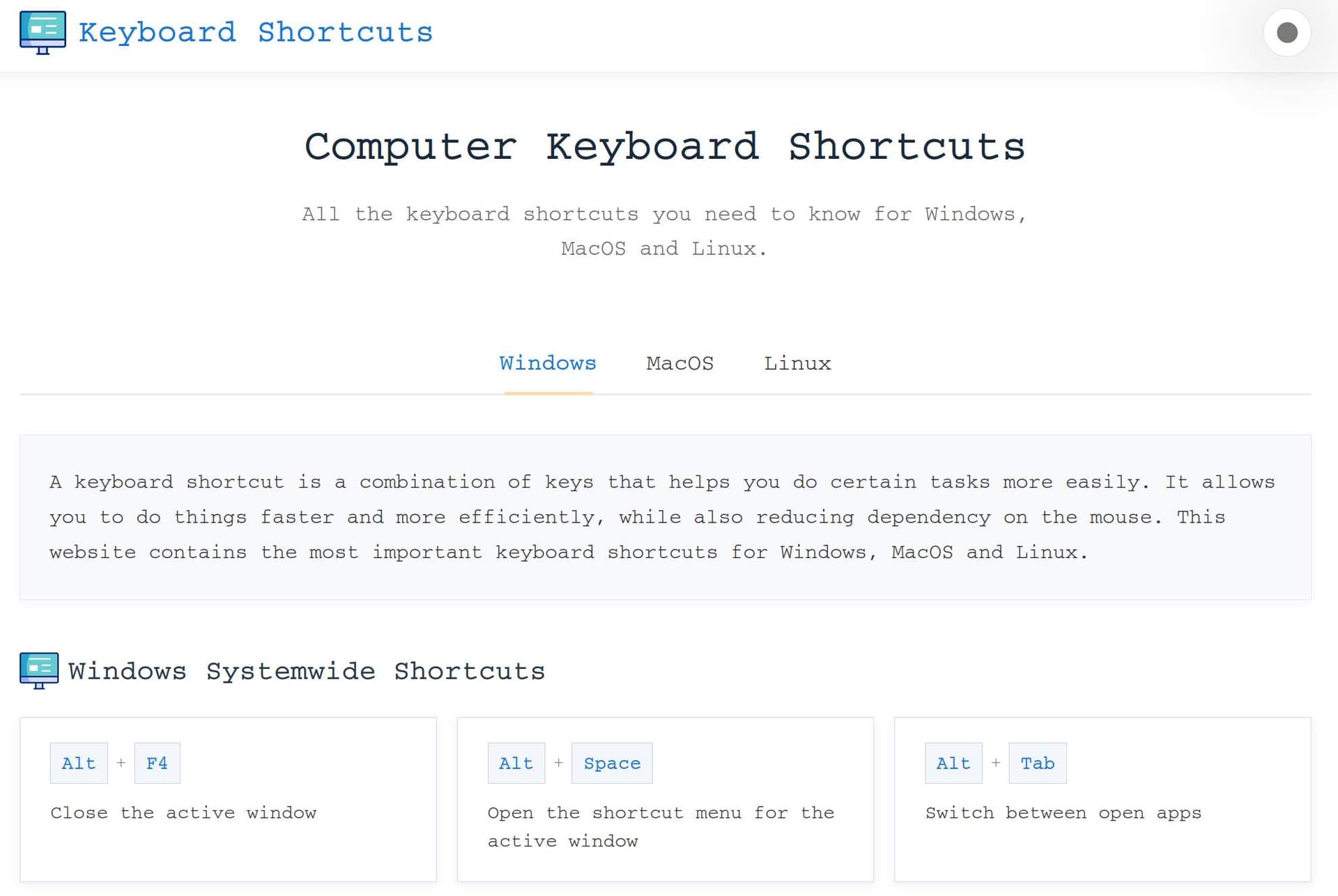 Online Keyboard Shortcuts - Product Image