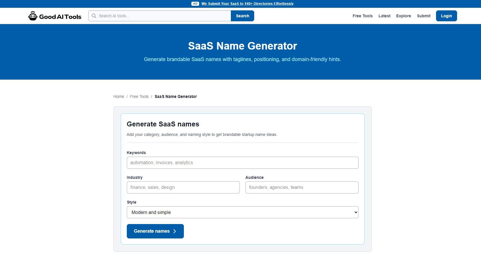SaaS Name Generator - Product Image